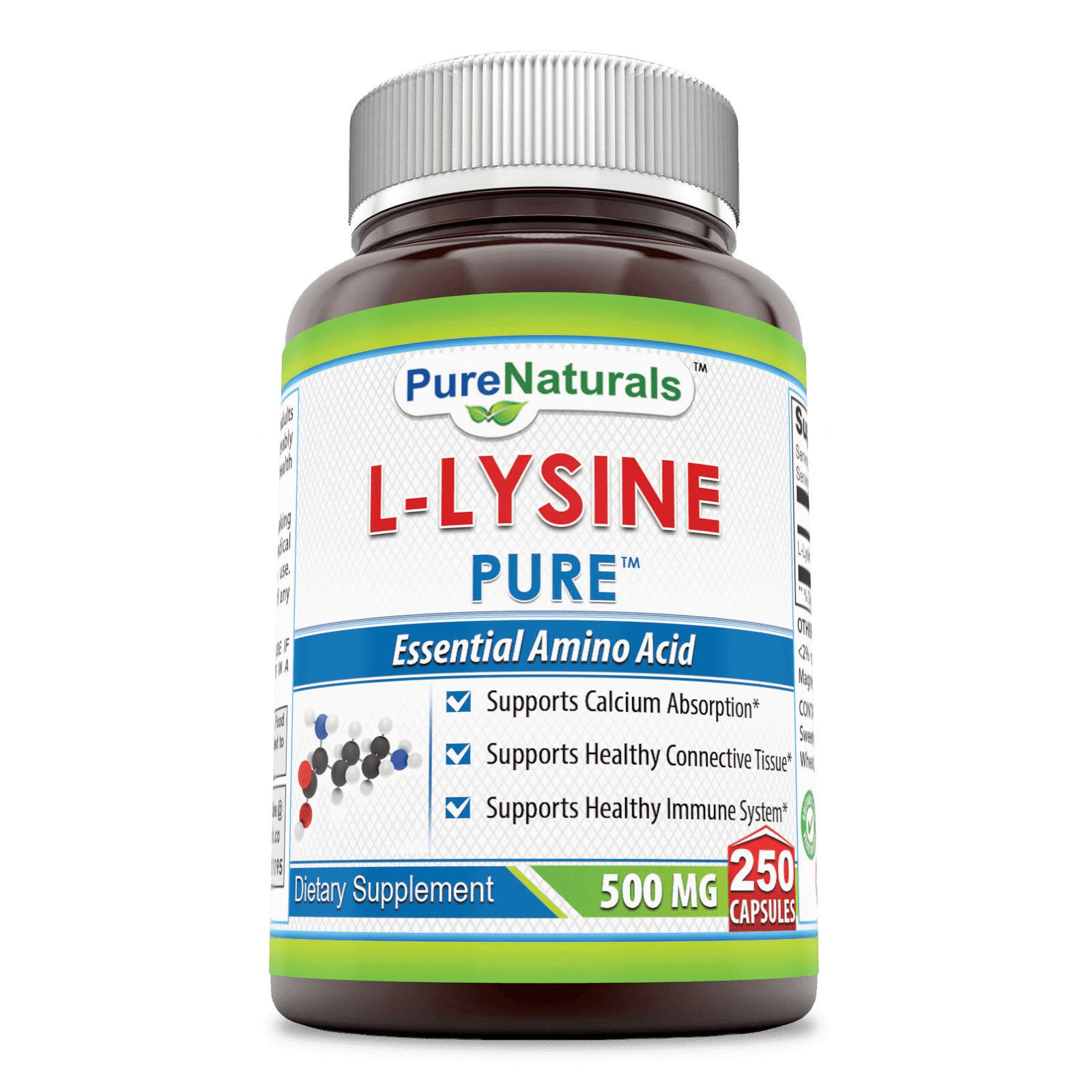 Pure Naturals L-Lysine 500mg 250 Capsules Amino Acid Supplement | Non-GMO | Gluten Free