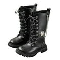 thumbnail image 2 of Miluxas Girls Lace Up Riding Boots Mid Calf Combat Boots PU Leather Side Zipper Boot Black 2.5(37), 2 of 9