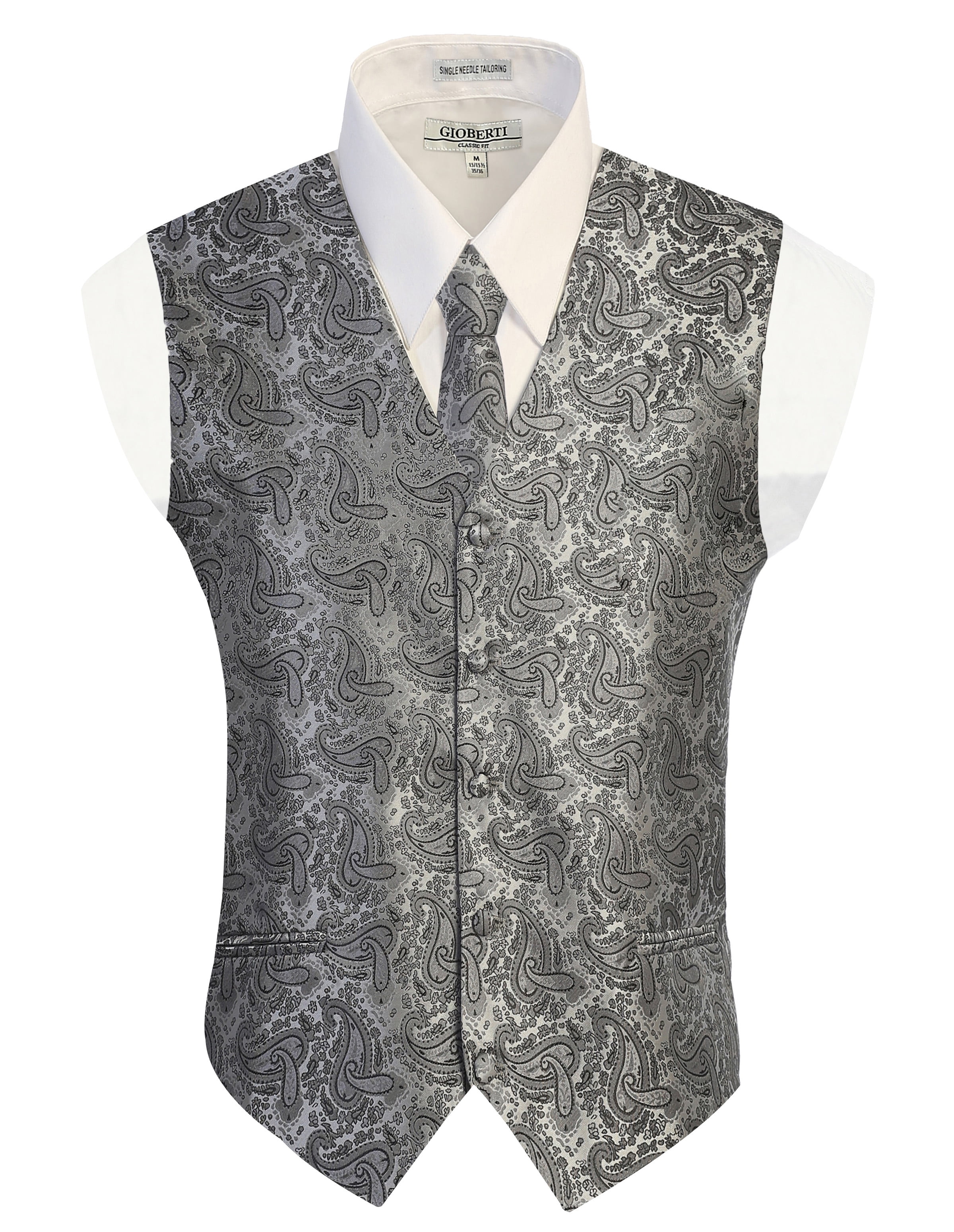 Gioberti Men's Formal 4pc Paisley Vest Necktie Bowtie and Pocket Square