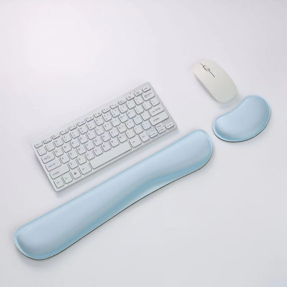 Nvzi -b Upgrade Enlarge Silky and Superfine Fabric Gel Memory Foam Keyboard Wrist Rest Set, Ergonomic Keyboard Mouse Wrist Support for Typing Pain Relief, Comfort for Office, Computer, Light Blue
