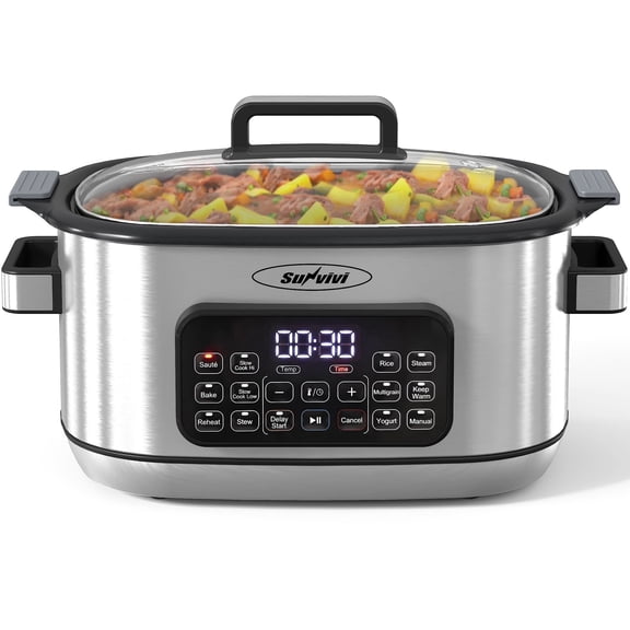 Sunvivi 6.5 Quart 12-in-1 Programmable Multi Slow Cooker, Food Warmer Pot with Digital Timer, Temp Control