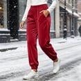 thumbnail image 2 of Women's Velvet Jogger Pants Elastic High Waist Casual Soft Velour Sweatpants with Pockets Fall Winter Daily Party Pants Fashion Bottoms Wine, 2 of 9