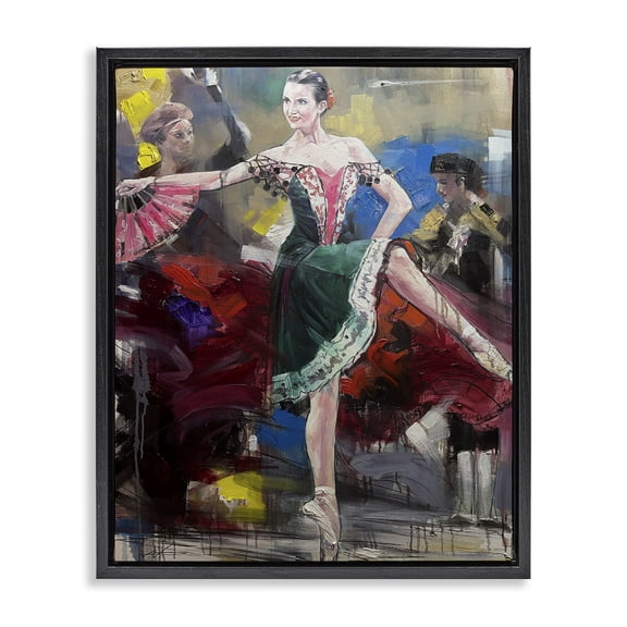 Stupell Industries Classic Ballerina on Stage People Painting Black Floater Framed Canvas Art Print Wall Art, 17 x 21