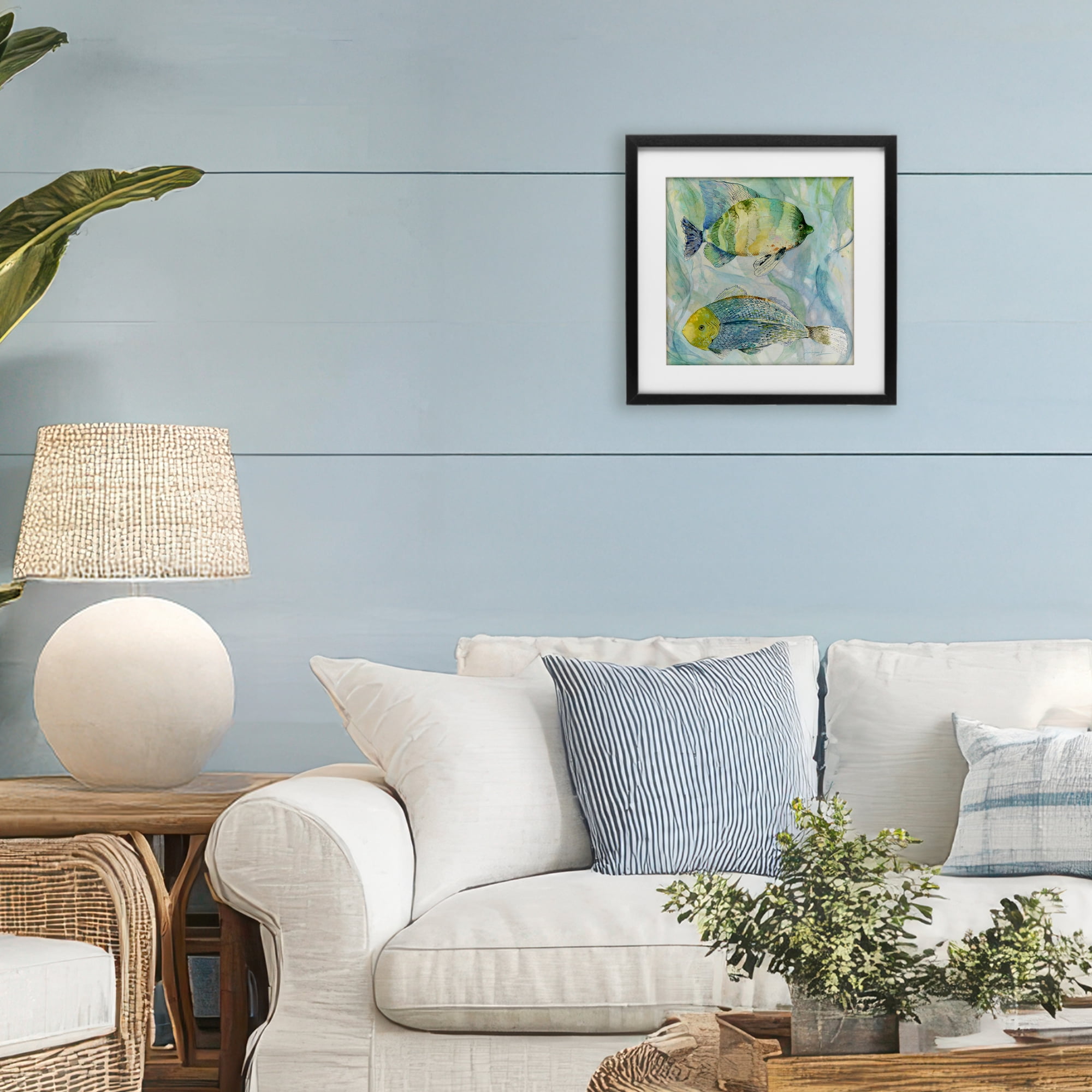 Stupell Industries Sweet Fish Duo Blue Green Black Framed Print Under Glass, design by Lorenzo Collective