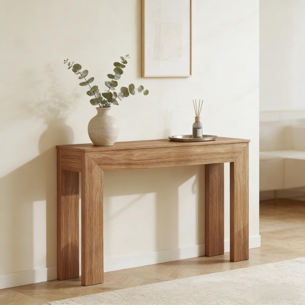 Walnut Console Table, 47.2” Wide Narrow Entryway Table, Modern Walnut Grain Design, 44LBS Load Capacity, Anti-Tip & Floor-Protected for Hallway/Living Room