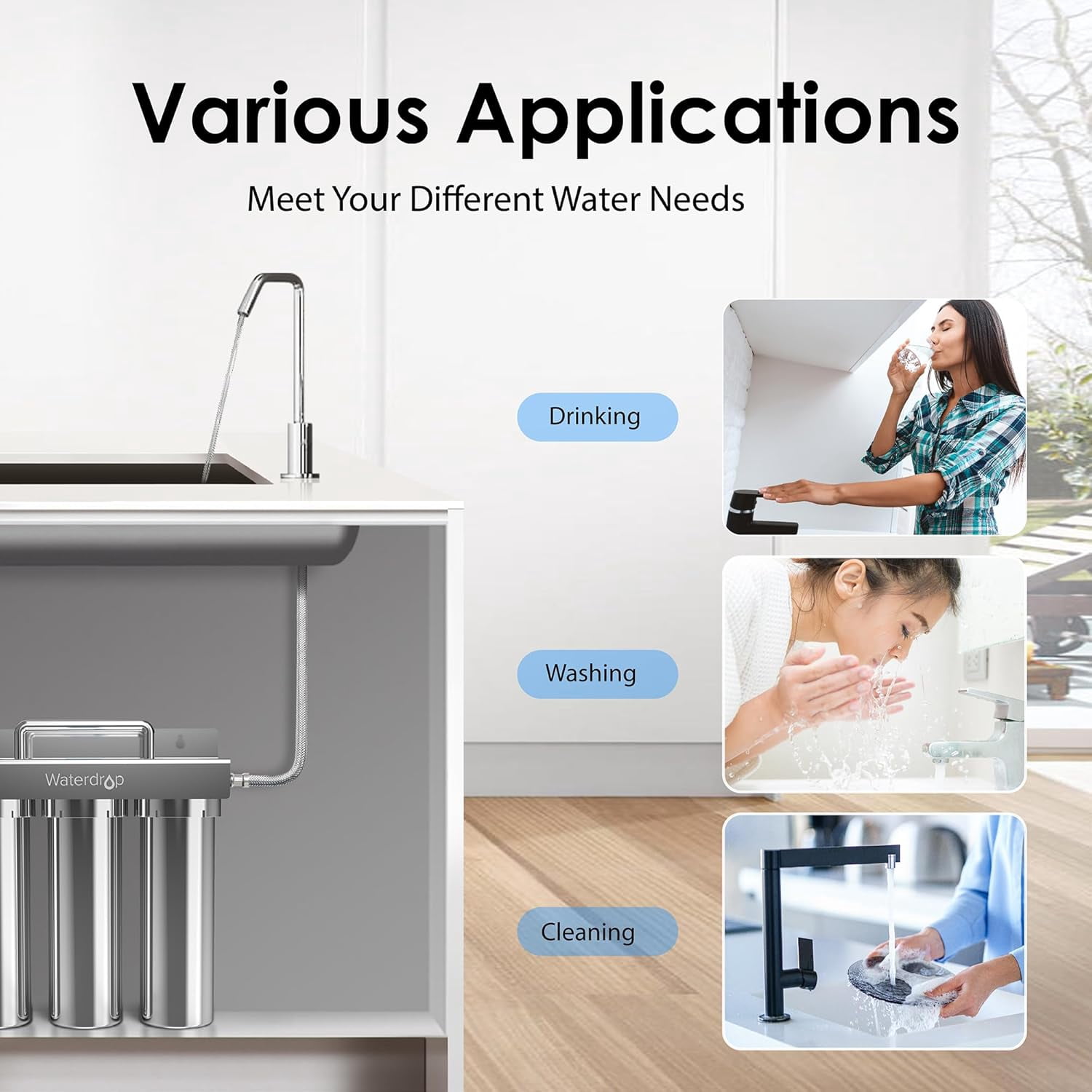Restored Waterdrop TST-UF 0.01μm Ultra-Filtration Under Sink Water Filter System, Stainless Steel Water Filter for Sink, 5X Service Life Under Sink Water Filtration System (Refurbished)