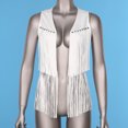 thumbnail image 4 of Sholeno Women's Fringe Vest Sleeveless 70s Hippie Faux Suede Rivets Tassel Jacket Cardigan Tops White XXL, 4 of 6