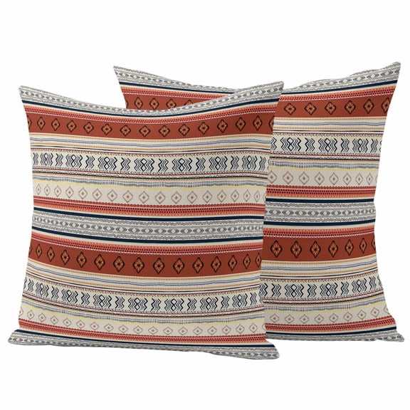 Brown Ethnic Boho Outdoor Pillow Covers 18"x18" Set of 2,Waterproof Throw Pillow Covers for Patio Furniture,Modern Stripes Geometric Abstract Decorative Cushion Pillowcases for Garden Couch Sofa
