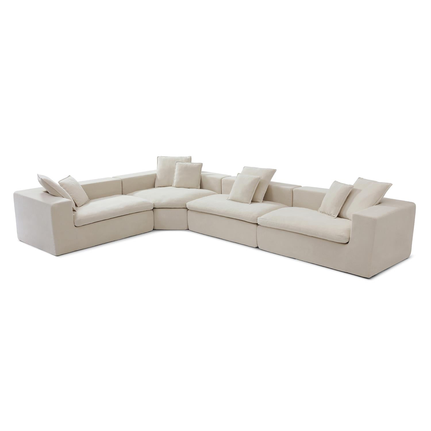 Demi Bonn 149" Cloud Sectional Sofa with L-Shape Chaise, Modern Deep Seat Modular Couch, Velvet Upholstered for Living Room or Bedroom, No Assembly Needed, Beige
