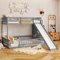 thumbnail image 2 of Twin Over Full Bunk Bed with Slide, Storage Staircase, Solid Wooden Floor Bunk Beds with Guardrails and Door, Maximize Space（Gray), 2 of 8