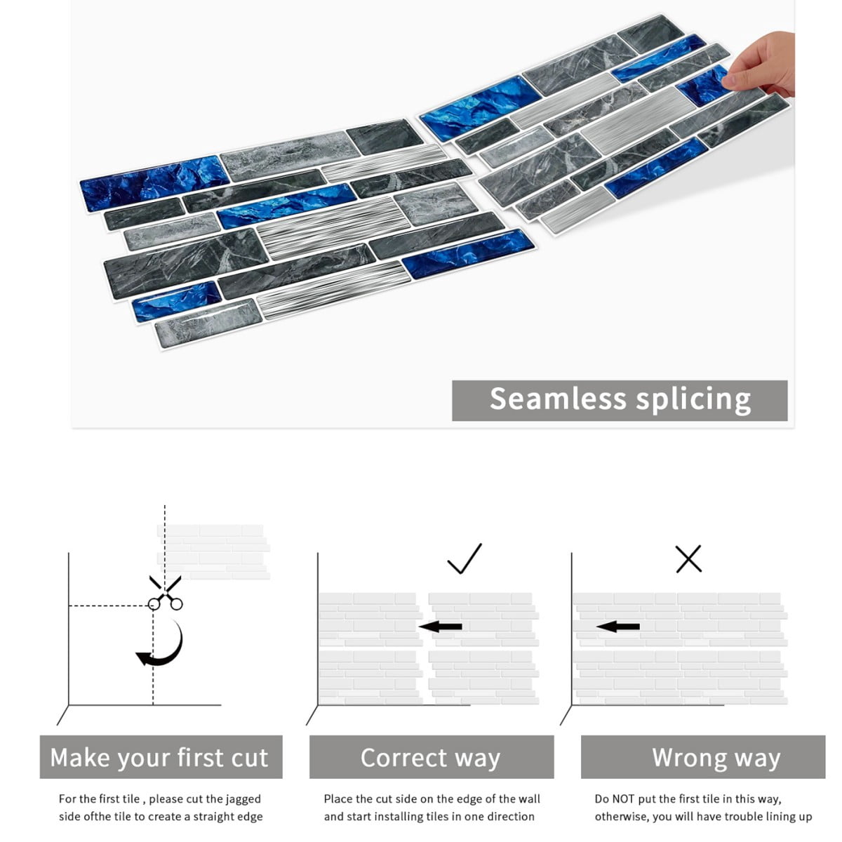 Peel and Stick Backsplash Wall Tiles,Self-Adhesive,Oil Proof,Waterproof, Removable Wall Panels for Kitchen & Bathroom,Modern Design, Easy Install (9.68x4.72 inch,48 Pack)