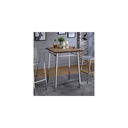 HomeStock Seaside Serenity Bar Table, Oak & Chrome