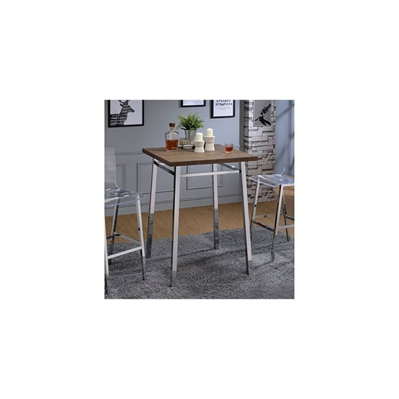 HomeStock Seaside Serenity Bar Table, Oak & Chrome