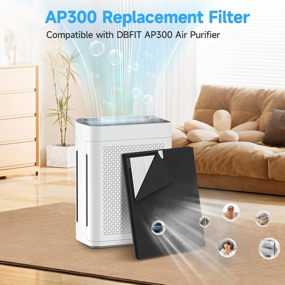 AP300 Filter Compatible with AP300 Purifier, 3-Stage Double-Sided Filters for Home Large Room to 3000sq.ft with Washable Pre-filter, 4 Pack