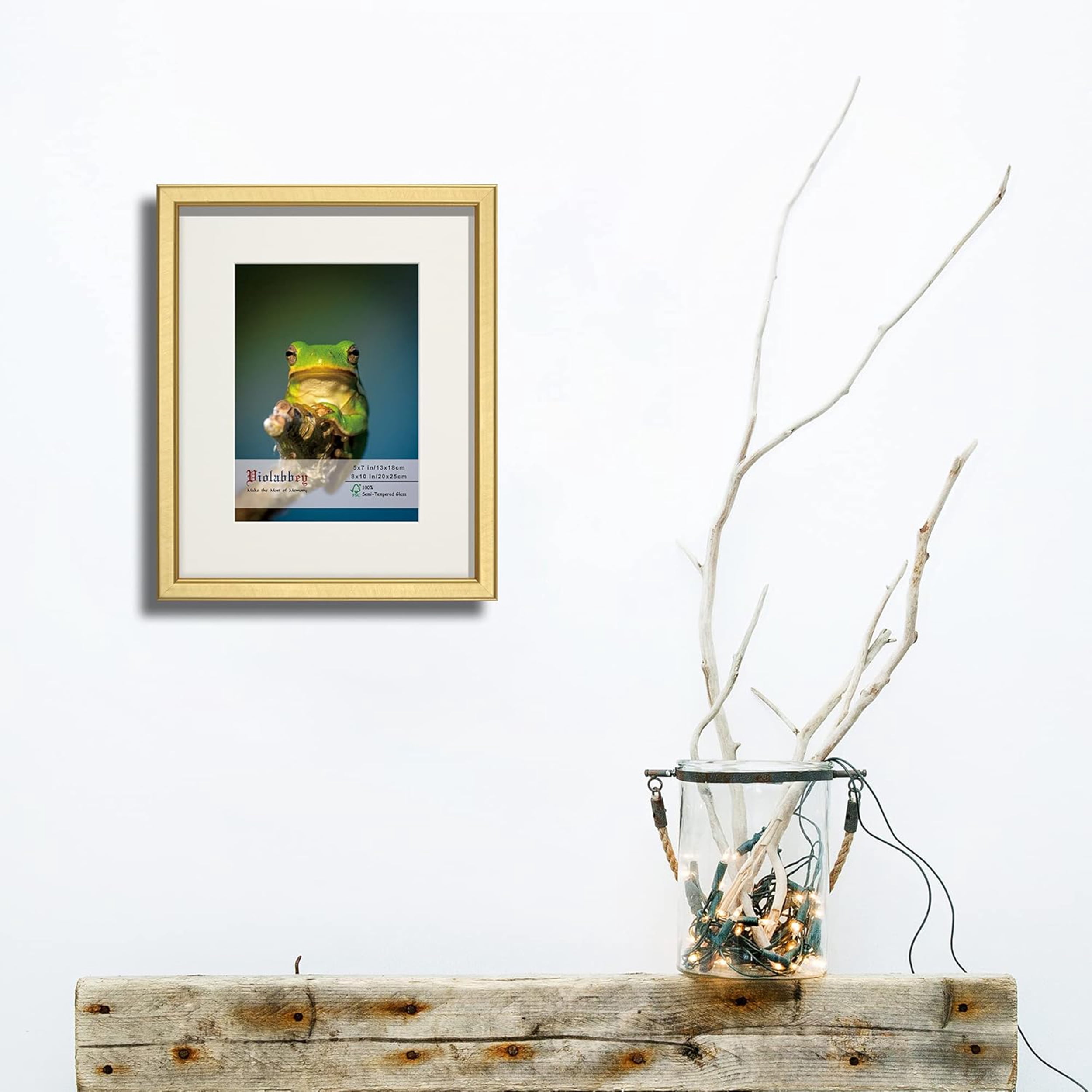VIOLABBEY 8x10 Picture Frame Gold Set of 4, Photo frame for 5x7 Pictures with Mat or 8x10 without Mat, HD Real Glass, Vertical or Horizontal for Wall and Tabletop Display