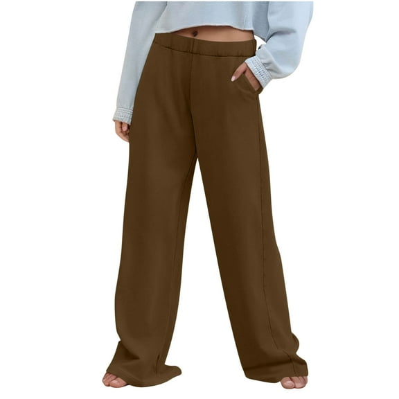 Womens Wide Leg Pants Elastic Waist Loose Comfy Lounge Flowy Palazzo Trouser Jogger Sport Casual Sweatpant Brown Large