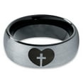thumbnail image 2 of Tungsten Religious Cross Heart Love Band Ring 8mm Men Women Comfort Fit Black Dome Brushed Gray Polished, 2 of 4