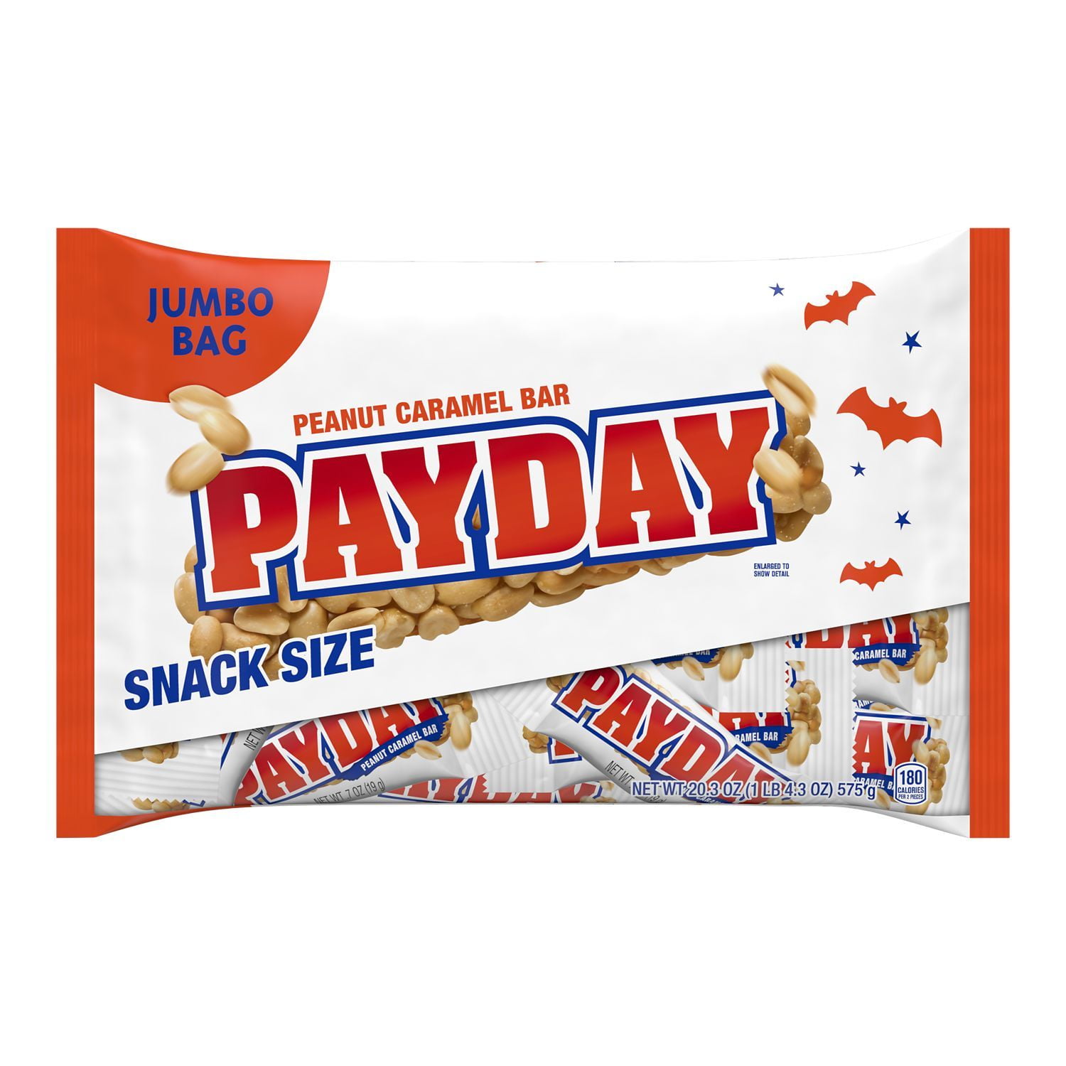 PAYDAY, Peanut Caramel Snack Size Candy Bars, Halloween, 20.3 oz, Jumbo Bag