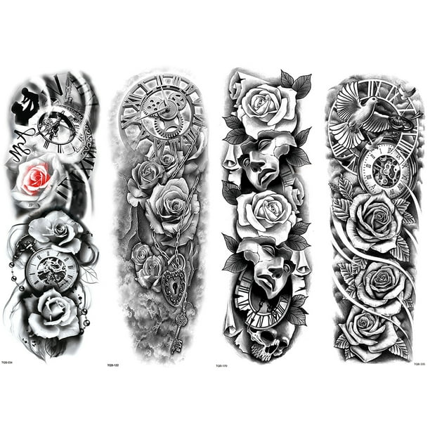 (TQB54-122-170-335) 4 Uds pegatinas tatuaje brazo reloj serie abstracta 170*480mm pegatinas tatuaje corporal Unisex