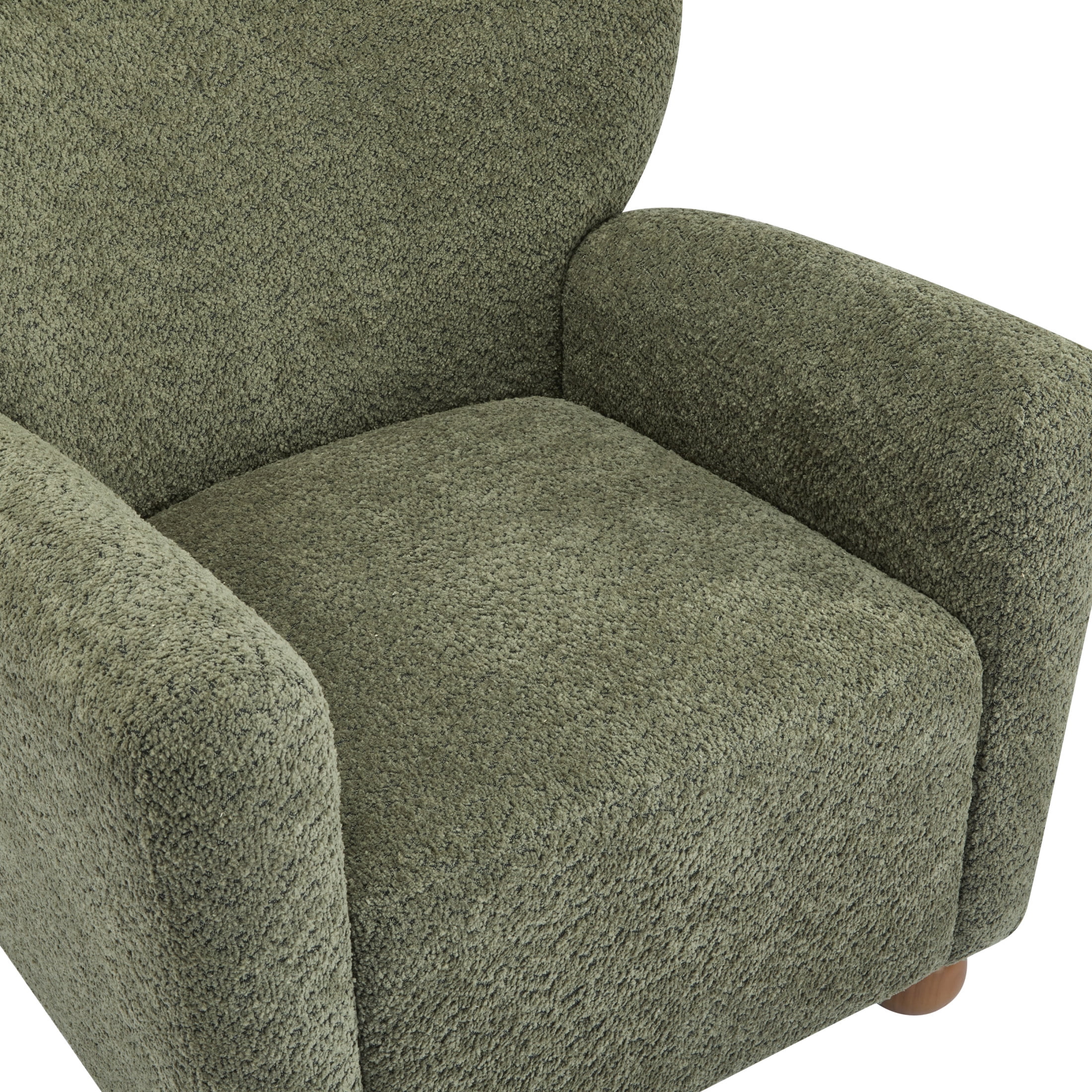 Christopher Knight Home Wingback Chair, Boucle Upholstered Accent Chair with Solid Wood Legs, Olive Green
