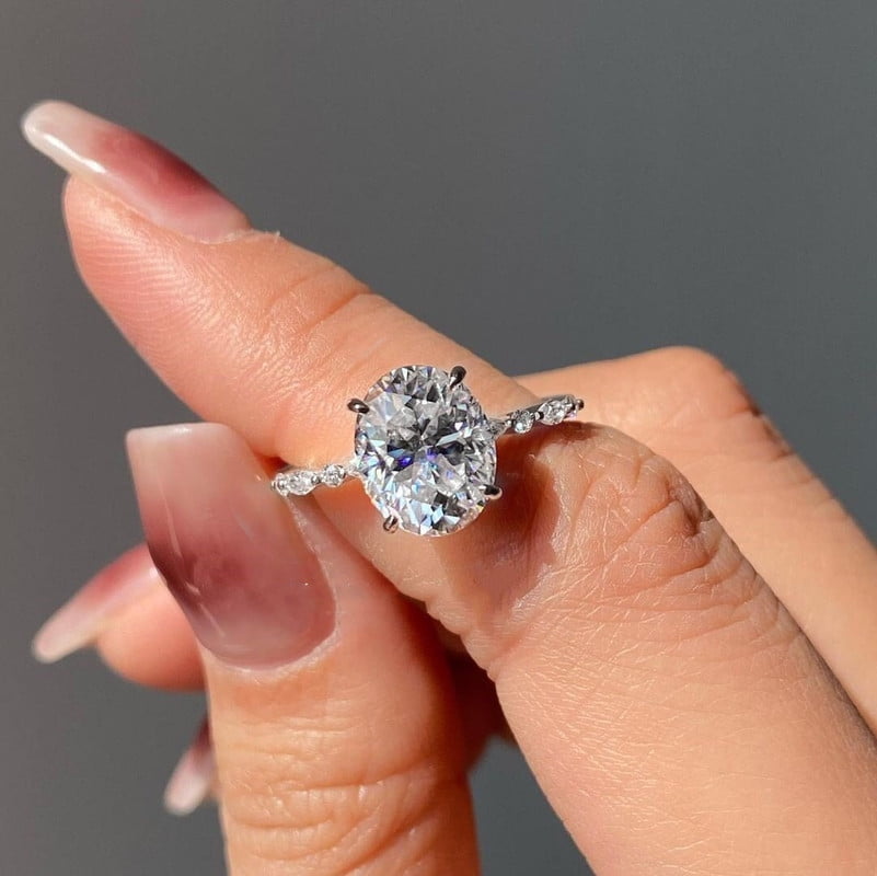 solitaire jewels 2.75CT Oval Hidden Halo Moissanite Engagement Ring For Women, 14K White Gold