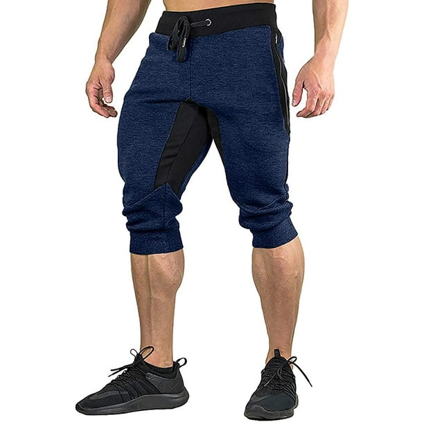 Men's Cotton Casual Shorts 3/4 Jogger Capri Pants Breathable Below
