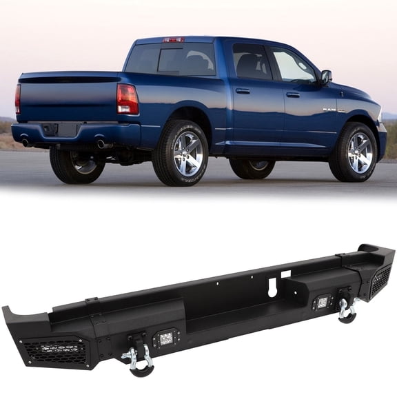 cciyu Upgraded Textured Black Rear Bumper Compatible for 2019-2021 for Dodge Ram 1500 ,2019-2020 for Dodge Ram 1500 Classic Heavy Duty Steel Bumper with D-ring and LED Lights(Except classics)