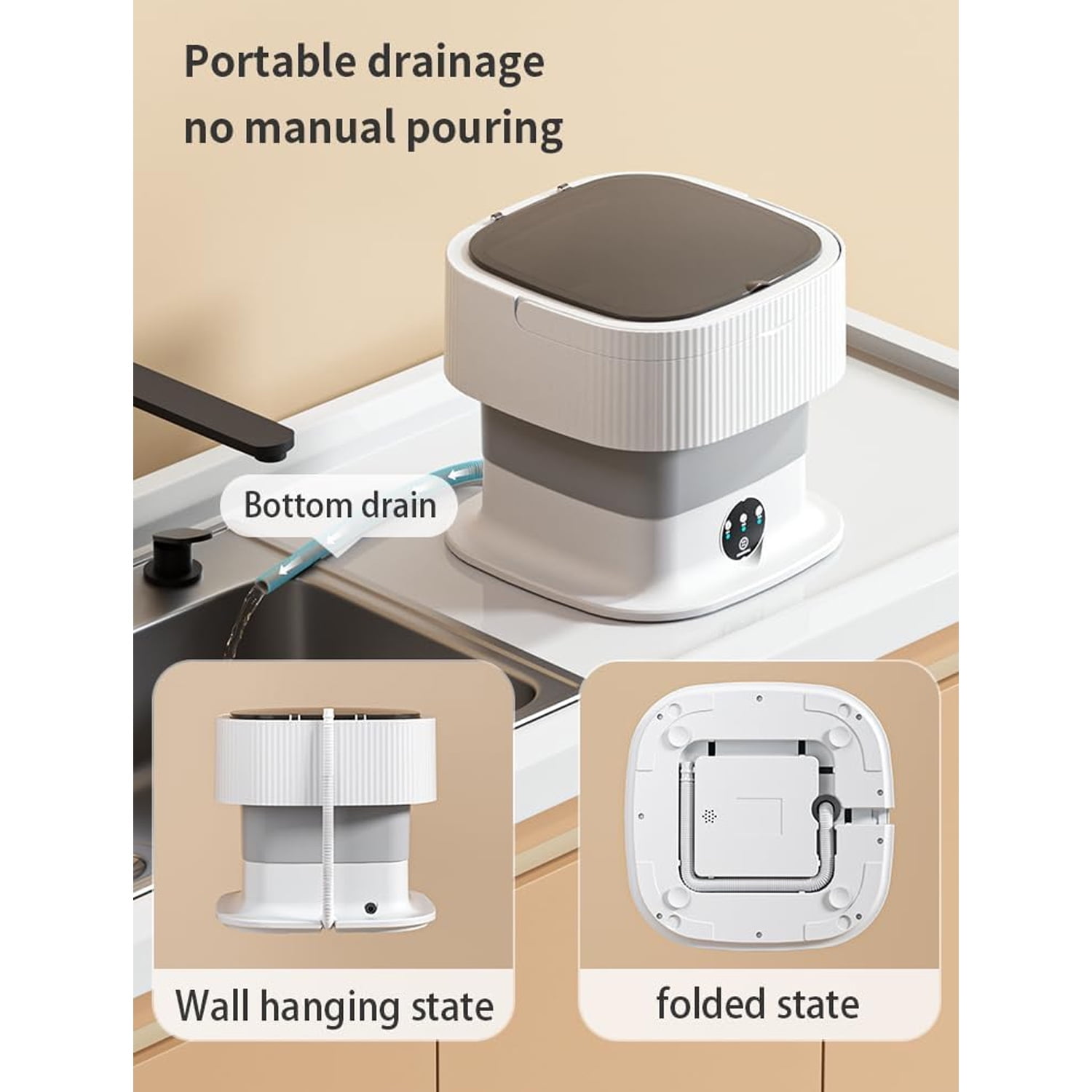 Portable Washing Machine, 10L Large Capacity Foldable Washing Machine ,Mini Washing Machine with 3 Modes Deep Cleaning for Underwear,Underpants,Socks,Baby Clothes,Pet Supplies-Grey