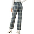 thumbnail image 3 of INSPIRE CHIC Women's Plaid Elastic Waist Button Zipper Straight Leg Long Pants M Gray Blue, 3 of 6