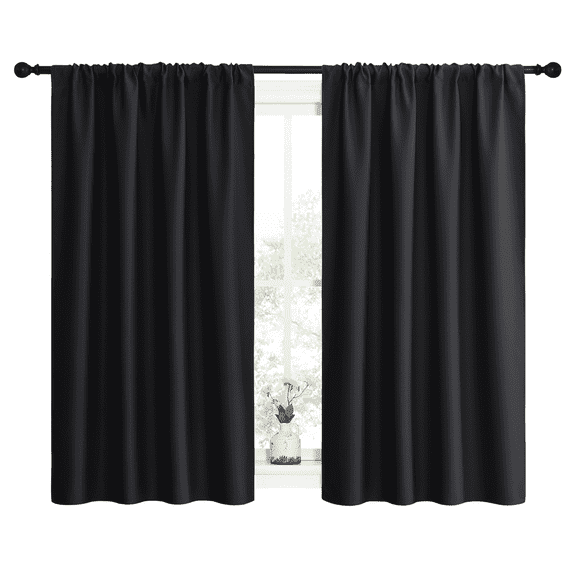 NICETOWN Black Blackout Curtains for Bathroom 54-inch Length Rod Pocket Thermal Insulated Curtains, 2 Panels
