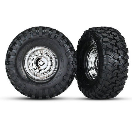 Traxxas Stub Axle Tires and wheels, assembled, glued (1.9' chrome wheels, Canyon Trail 1.9 tires) (2)/ center caps (2)/ decal sheet (requires #8255A extended stub axle) ()