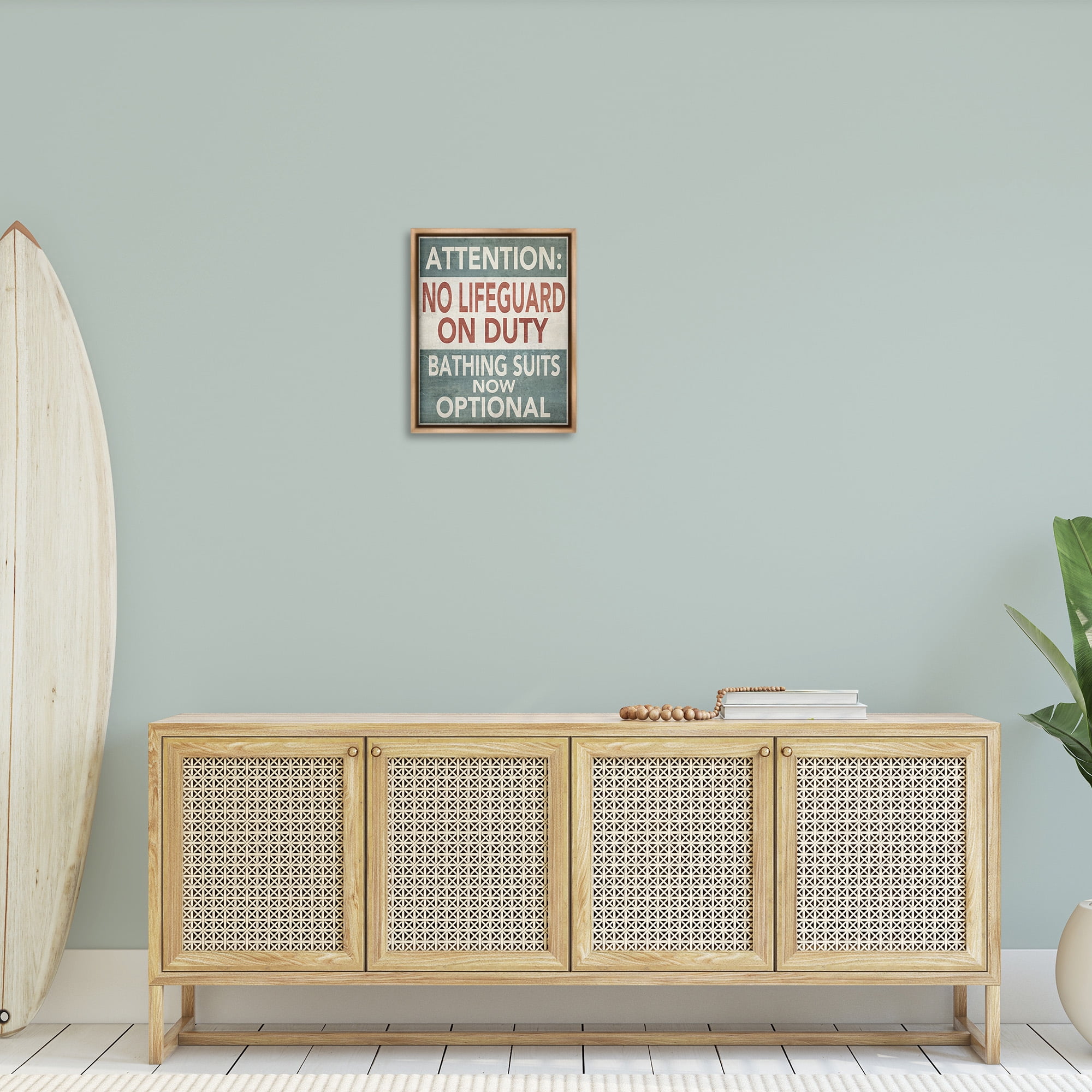 Stupell Industries Funny Bathing Suits Optional Typography Painting Brown Floater Framed Canvas Art Print Wall Art, 17 x 21