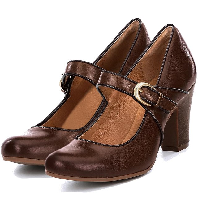 Zapatos SHODENSE vintage con tacón de gatito Mary Jane para mujer, color marrón