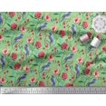 thumbnail image 2 of Soimoi Green Poly Georgette Fabric Insect,Floral & Bluebird Bird Print Sewing Fabric BTY 52 Inch Wide, 2 of 3