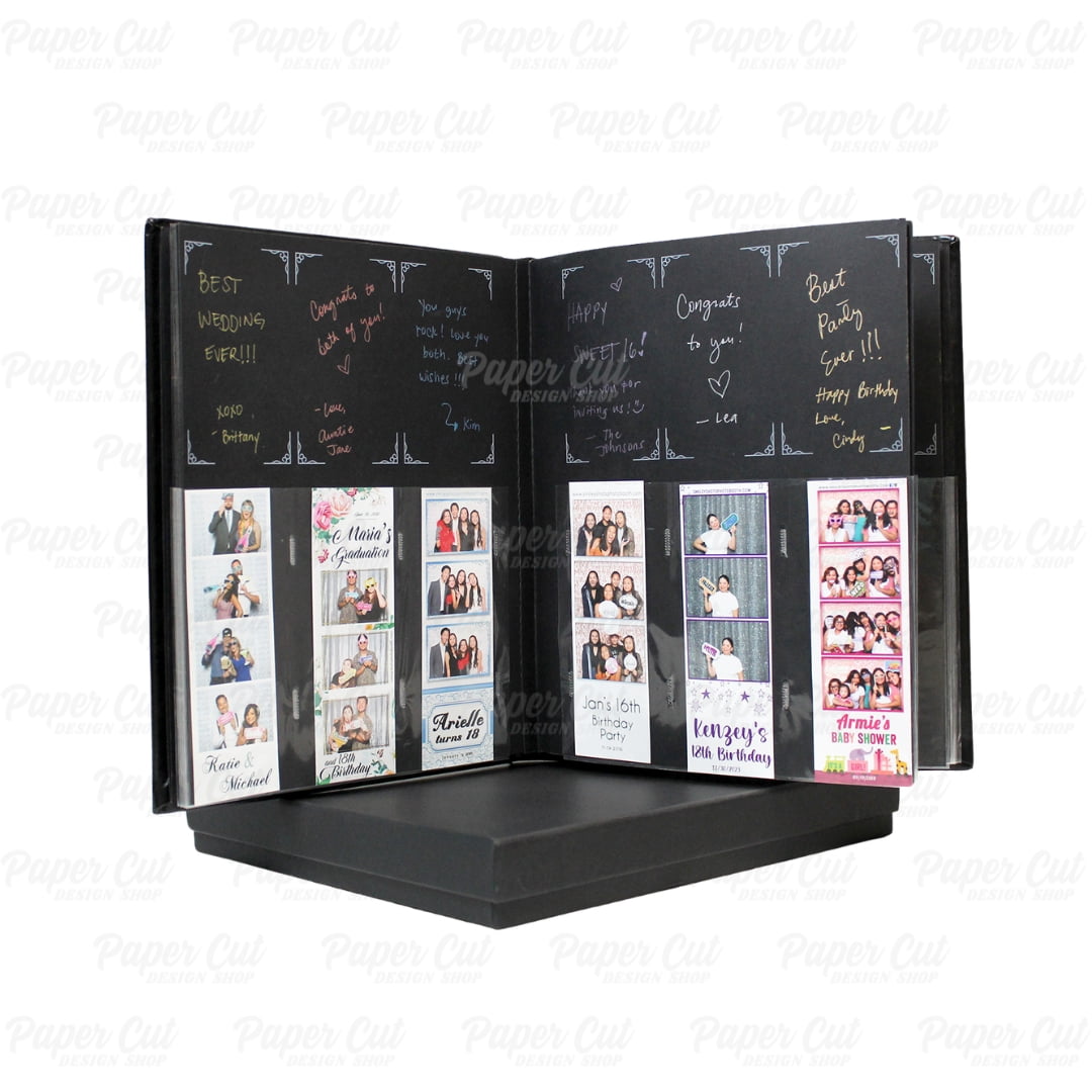 Paper Cut Design Shop Photo Booth Album Guestbook Slip In Black 2x6 with Storage Box Wedding Album Scrapbook Album
