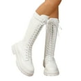 thumbnail image 2 of Lovskoo 2024 Women's Mid Calf Boots Closed Toe Lace-Up Thick-Soled Thick-Heeled Tall Knight Boots White, 2 of 8