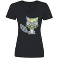 thumbnail image 3 of Inktastic Hipster Raccoon, Raccoon With Glasses, Flowers Women's V-Neck T-Shirt, 3 of 5