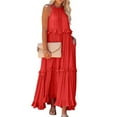 thumbnail image 2 of IUZSOKIL Womens Summer Dress Cotton Sleeveless Built in Bra Dress Halter Layered Ruffles Casual Boho Flowy Maxi Dress Red M, 2 of 7