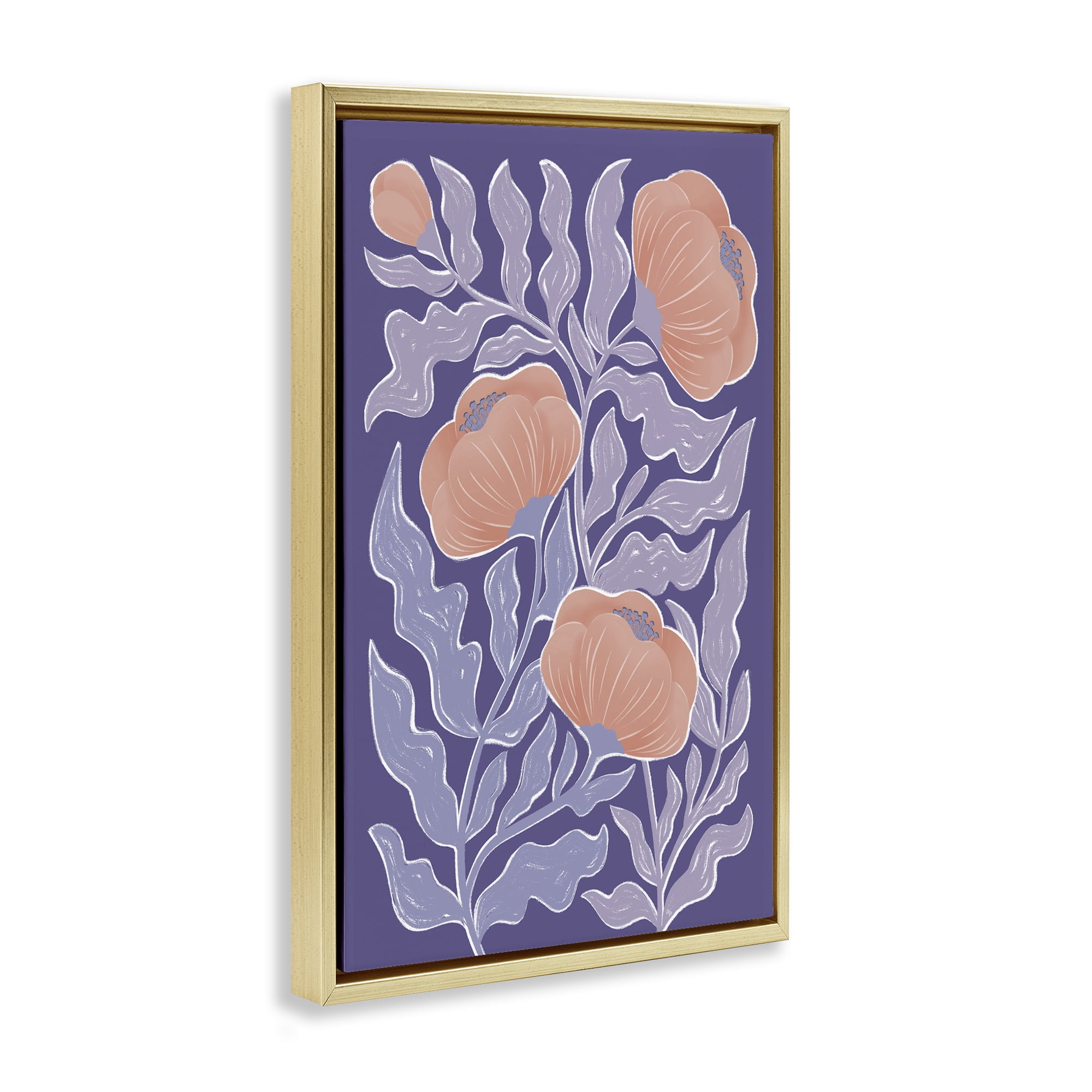 Stupell Industries Midcentury Purple Poppies Gold Framed Floater Canvas Wall Art, design by Martina Pavlova