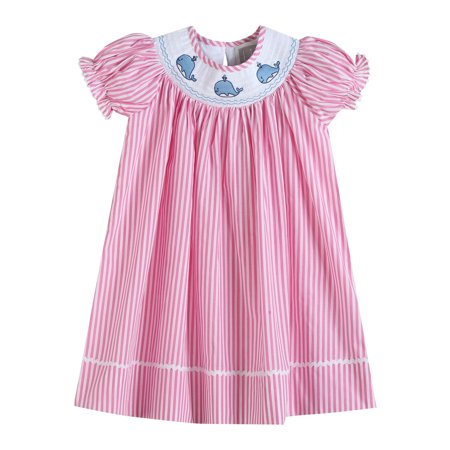 

Pink Striped Whale Smocked Bishop Dress