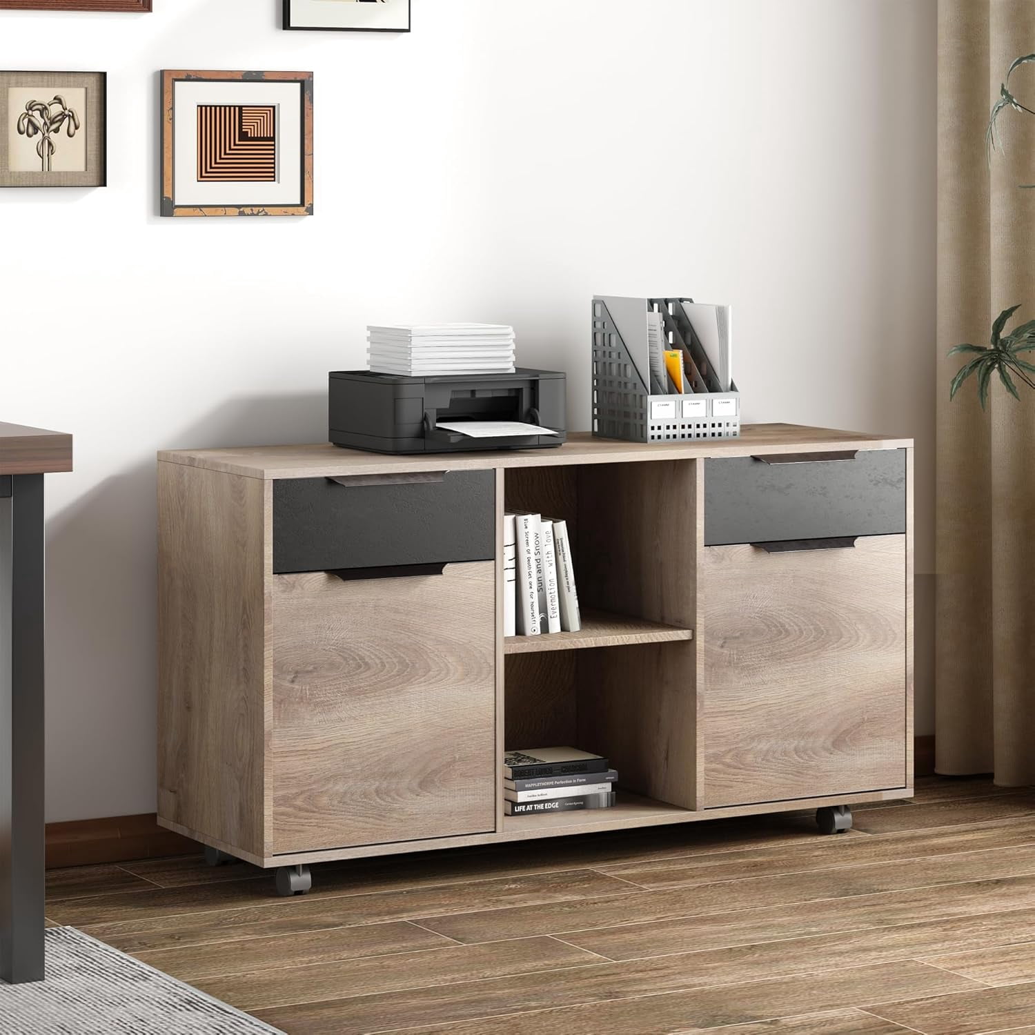 63 inch L Shaped Executive Desk with 2 Drawers File Cabinets Storage(Left Hand Return)