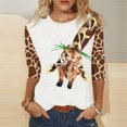 thumbnail image 1 of Puntoco - Camiseta holgada con estampado de moda para mujer, blusa de manga 3/4 de longitud media, cuello redondo, tops casuales Puntoco Puntoco-3495, 1 of 5