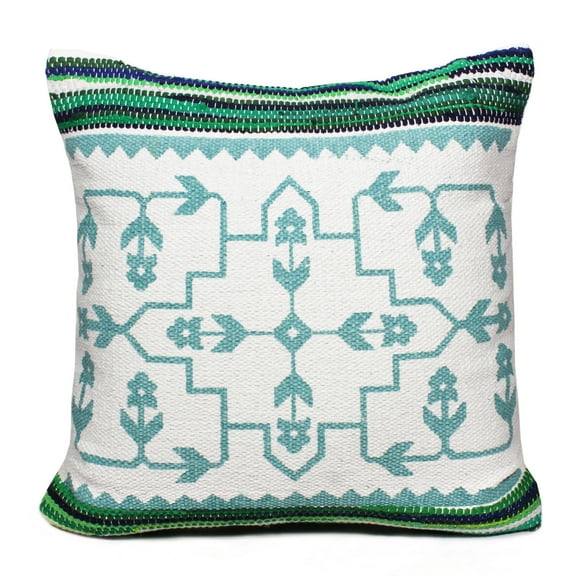 Ox Bay 20" x 20" Bohemian, Modern Green, White, Multi-color Geometric Cotton, Polyester Throw Pillow