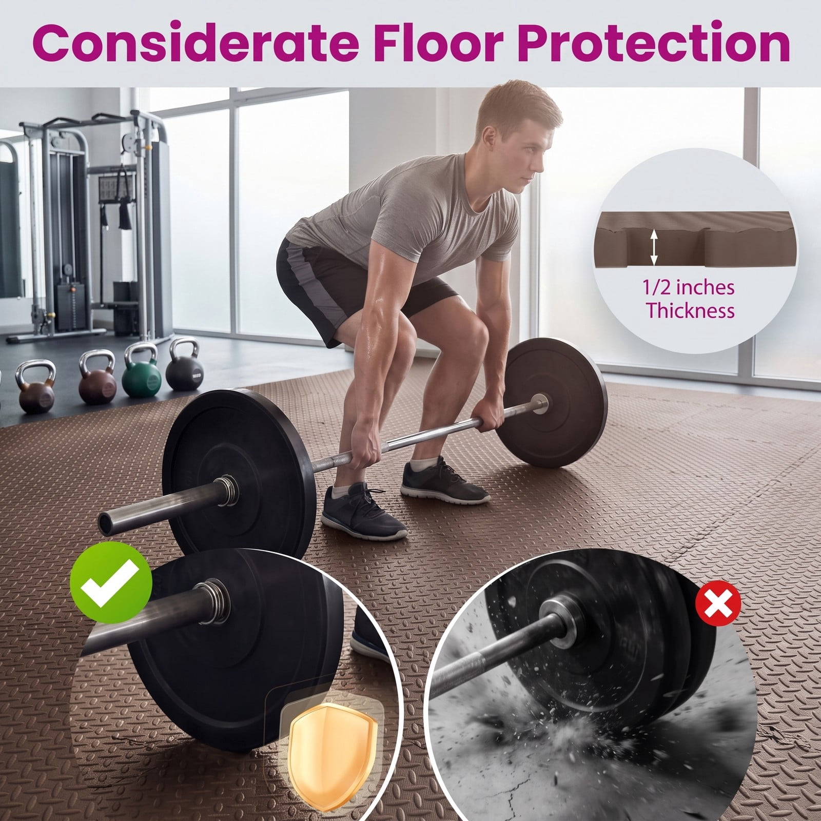Airfind 12 Tiles Puzzle Exercise Floor Mat with Interlocking EVA Foam and Non-Slip Texture for Home Gym Equipment Protection, Brown