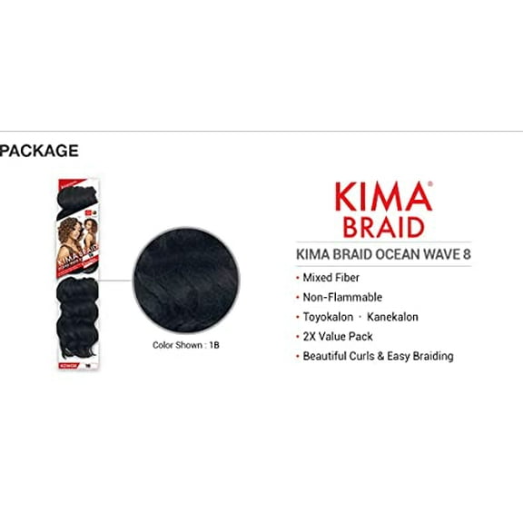 Harlem 125 Kima Braid Ocean Wave 8" 4-PACK (8", 1B Off Black)