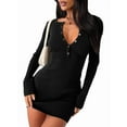 thumbnail image 2 of Women'S Long Sleeve Sweater Dress V Neck Bodycon Mini Fall Dresses Trendy Ribbed Ladies Winter Sweater Black L, 2 of 7