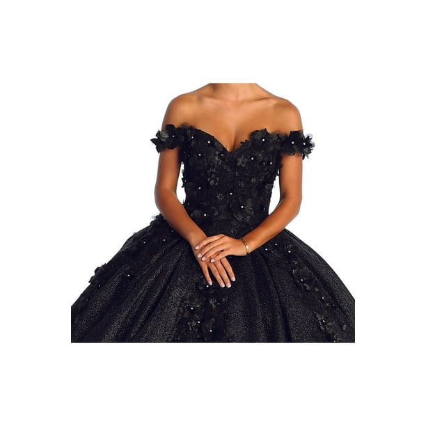 Womens Black Quinceanera Dresses Ball Gown Juniors Sweet 16 Prom