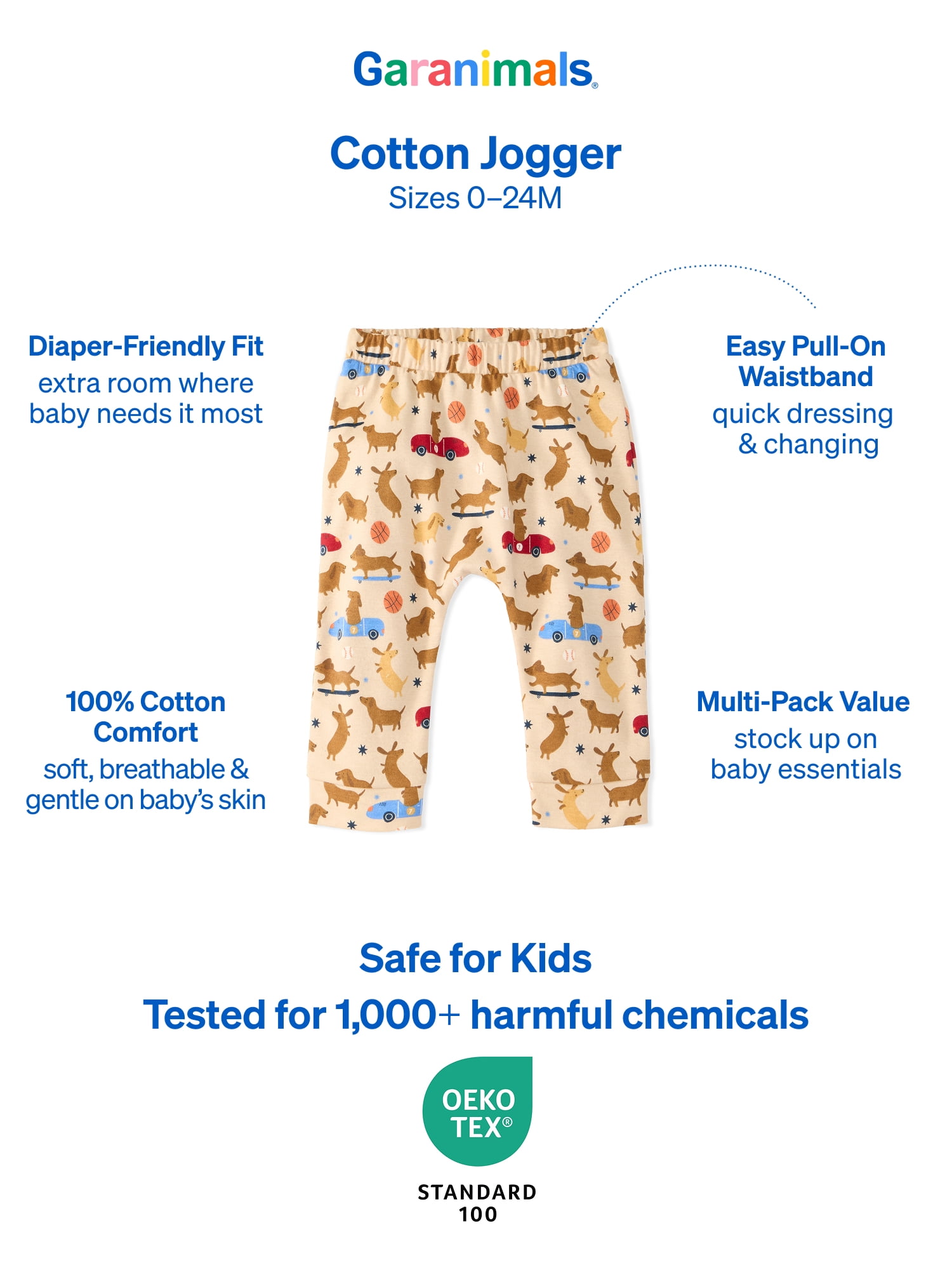 Garanimals Newborn & Baby Boy 100% Cotton Pull-On Jogger Pants, Sizes 0–24M, Single & 4-Pack