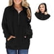 thumbnail image 2 of Jersey informal de manga larga con media cremallera y botones para mujer $ Top holgado con cordón con bolsillo Sudadera con capucha Ormromra HMHZ1839-7, 2 of 3