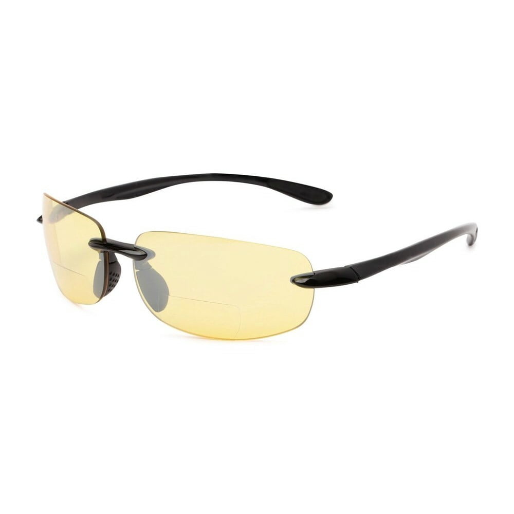 "The Influencer" Bifocal Sunglasses - Lightweight Unisex Reading Sunglasses - Black/Night Driving - 1.00